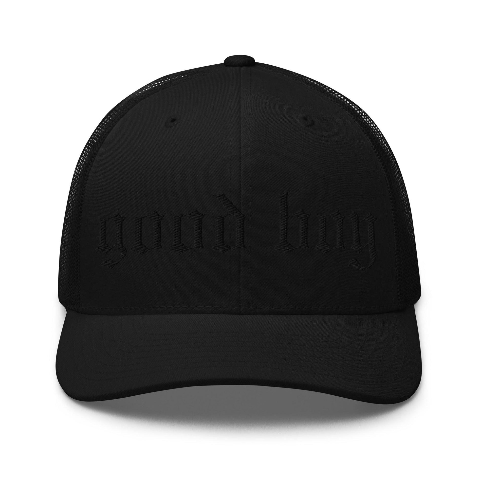 Good Boy Trucker Cap in After Midnight black with mesh back and embroidered front logo by The Siq Collective
