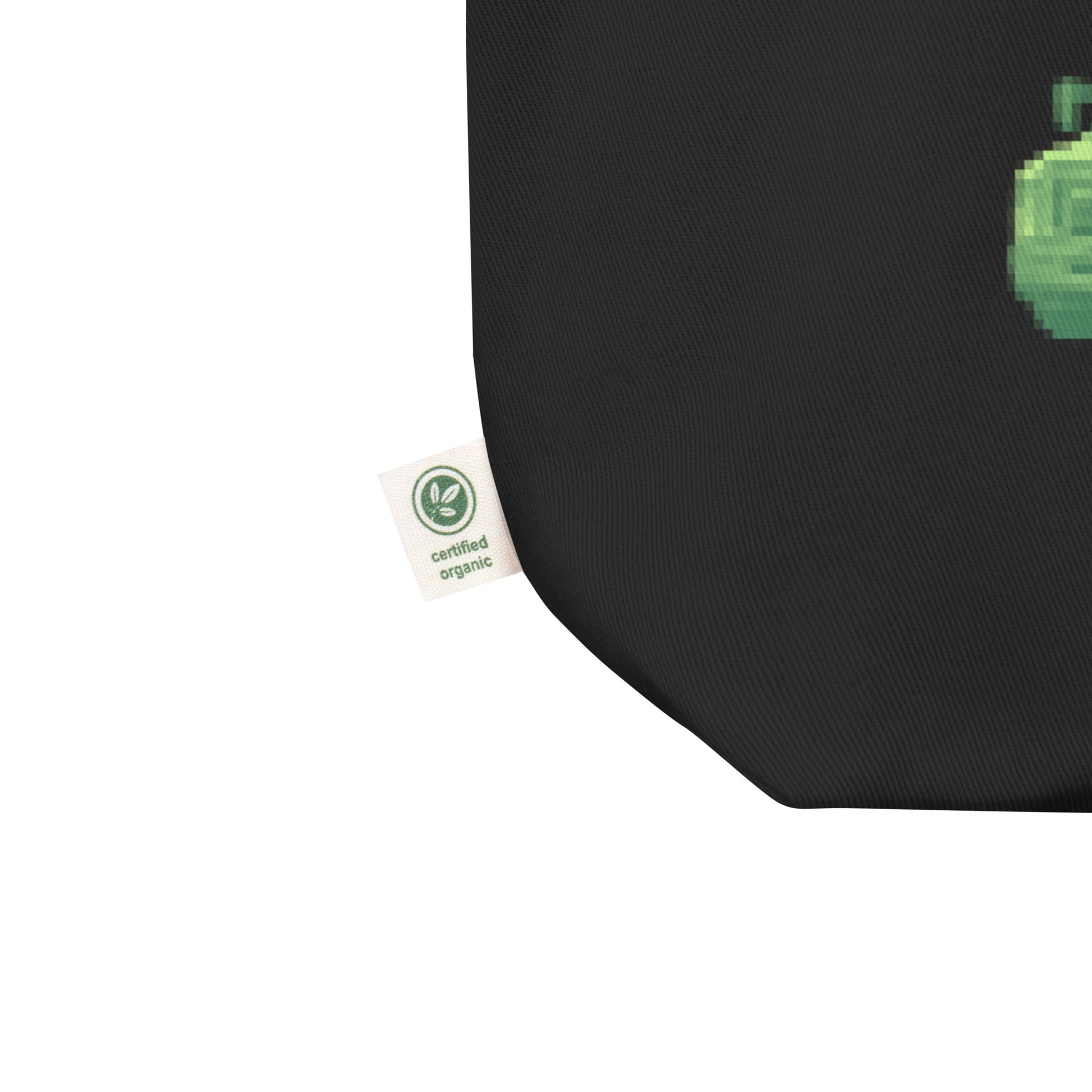 Close-up of The UHauler's Club Organic Tote Bag corner with certified organic fabric label