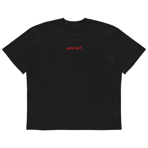 Embroidered Good Girl Organic Oversized Tee in After Midnight